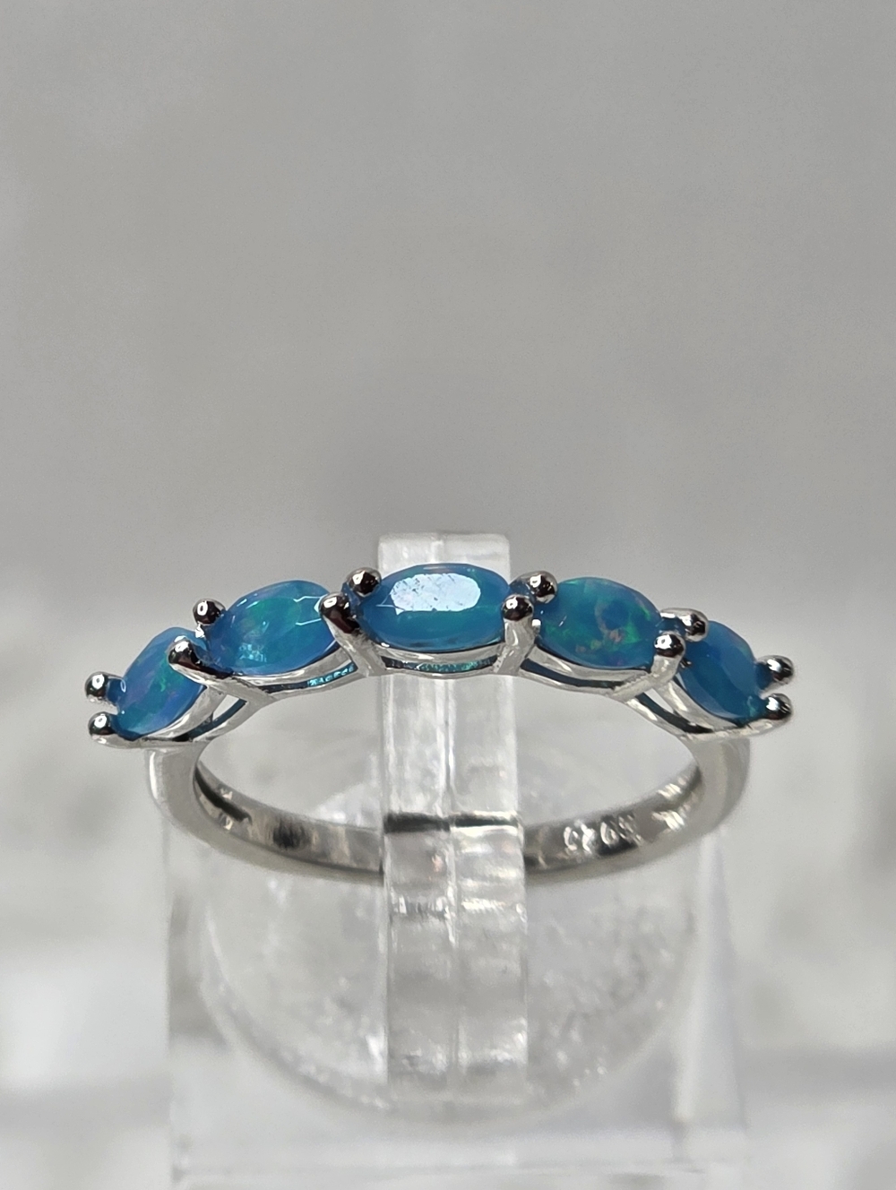 Sterling Silver Ethiopian Blue Opal Band Ring